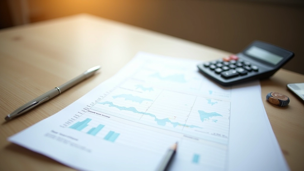 Person looking at financial documents and retirement planning papers on table, calculator nearby, serious focus, overhead view
